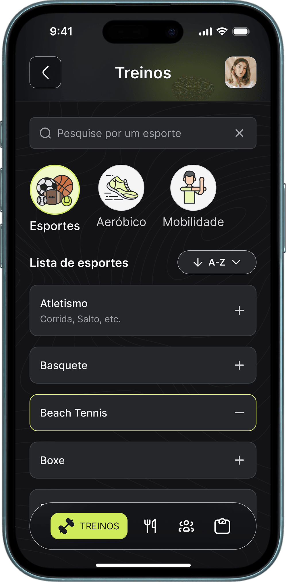 Tela do app inShape: Como registrar cardio e esportes no inShape