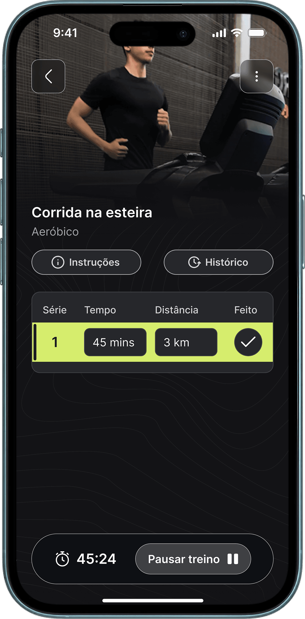 Tela do app inShape: O que o app registra e acompanha